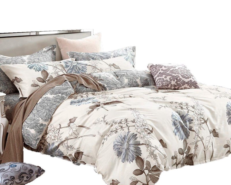 Swanson Beddings Daisy Silhouette Reversible Floral Print 3-Piece 100% Cotton Bedding Set: Duvet Cover and Two Pillow Shams (Queen) (Comforter is NOT Included) - Image 1